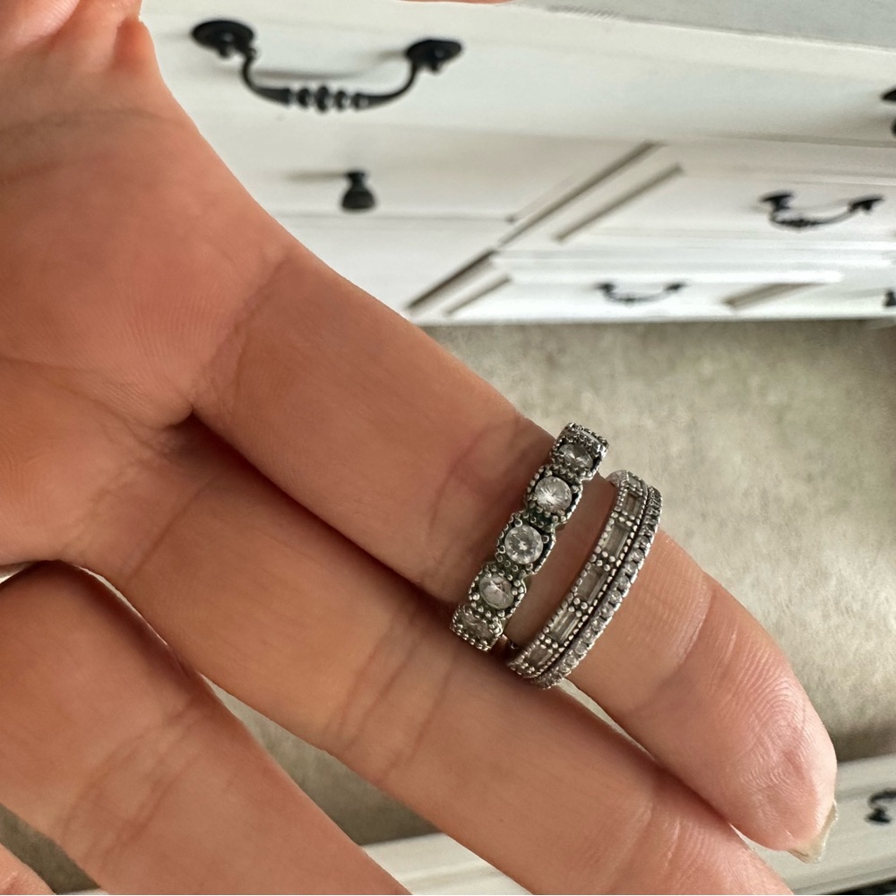 Size 7 Sterling Silver stackable bands CZ